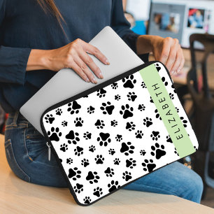 Paw Pattern, Dog Paws, Black and White, Jouw naam Laptop Sleeve