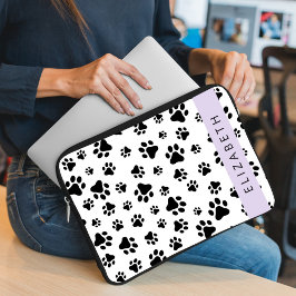 Paw Pattern, Dog Paws, Black and White, Jouw naam Laptop Sleeve