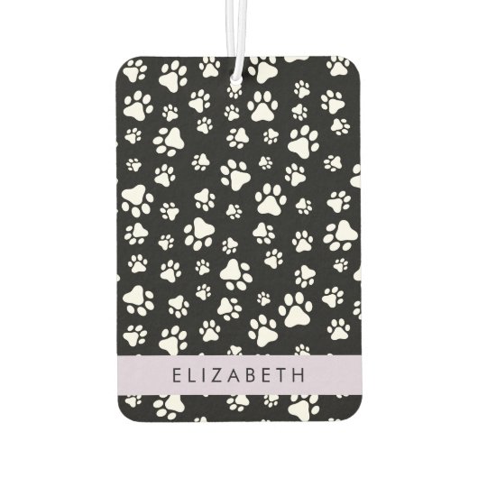 Paw Pattern, Dog Paws, Black and White, Jouw naam Luchtverfrisser (Achterkant)