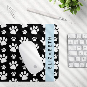 Paw Pattern, Dog Paws, Black and White, Jouw naam Muismat