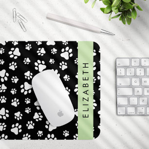 Paw Pattern, Dog Paws, Black and White, Jouw naam Muismat