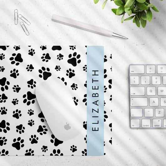 Paw Pattern, Dog Paws, Black and White, Jouw naam Muismat