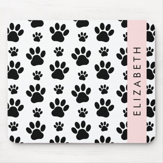 Paw Pattern, Dog Paws, Black and White, Jouw naam Muismat (Voorkant)