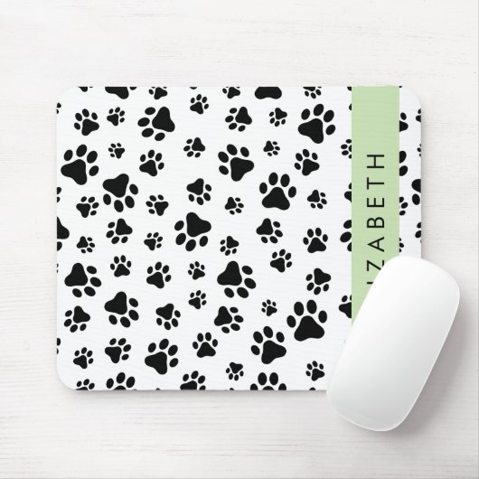 Paw Pattern, Dog Paws, Black and White, Jouw naam Muismat (Met muis)