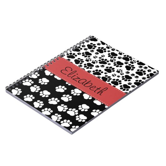 Paw Pattern, Dog Paws, Black and White, Jouw naam Notitieboek (Linkerzijde)