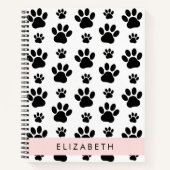 Paw Pattern, Dog Paws, Black and White, Jouw naam Notitieboek (Voorkant)