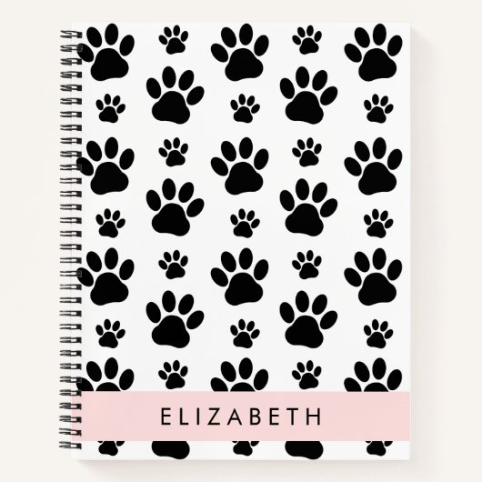 Paw Pattern, Dog Paws, Black and White, Jouw naam Notitieboek (Voorkant)
