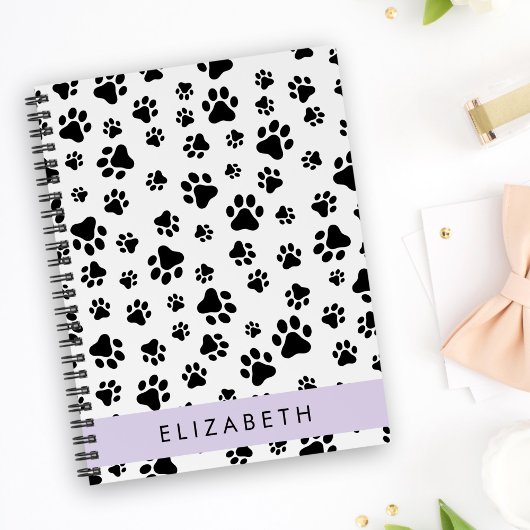 Paw Pattern, Dog Paws, Black and White, Jouw naam Notitieboek