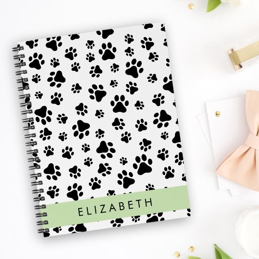 Paw Pattern, Dog Paws, Black and White, Jouw naam Notitieboek