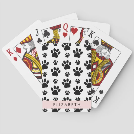 Paw Pattern, Dog Paws, Black and White, Jouw naam Pokerkaarten (Achterkant)