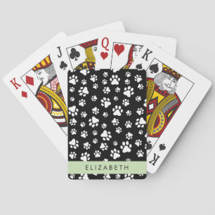 Paw Pattern, Dog Paws, Black and White, Jouw naam Pokerkaarten