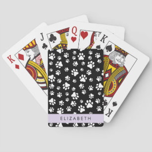 Paw Pattern, Dog Paws, Black and White, Jouw naam Pokerkaarten
