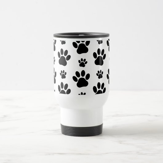 Paw Pattern, Dog Paws, Black and White, Jouw naam Reisbeker (Center)