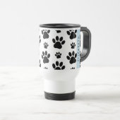 Paw Pattern, Dog Paws, Black and White, Jouw naam Reisbeker (Voorkant rechts)
