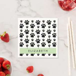 Paw Pattern, Dog Paws, Black and White, Jouw naam Servet