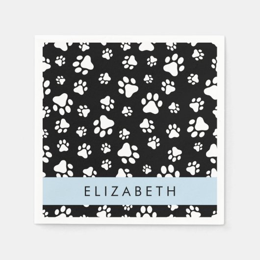 Paw Pattern, Dog Paws, Black and White, Jouw naam Servet (Voorkant)