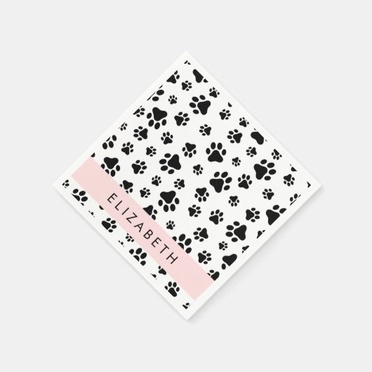 Paw Pattern, Dog Paws, Black and White, Jouw naam Servet (Hoek)