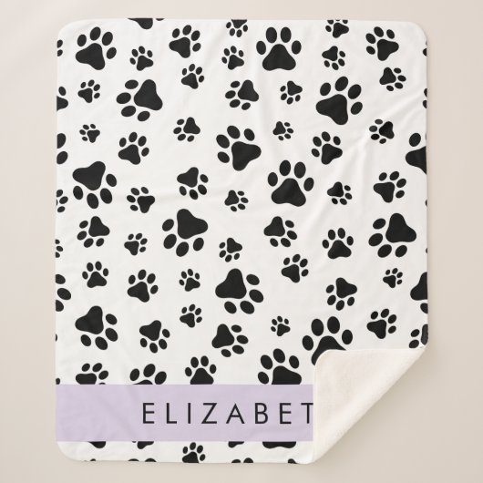 Paw Pattern, Dog Paws, Black and White, Jouw naam Sherpa Deken (Voorkant)