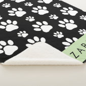 Paw Pattern, Dog Paws, Black and White, Jouw naam Sherpa Deken (3/4)