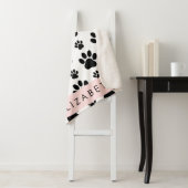 Paw Pattern, Dog Paws, Black and White, Jouw naam Sherpa Deken (In situ)