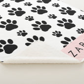 Paw Pattern, Dog Paws, Black and White, Jouw naam Sherpa Deken (3/4)