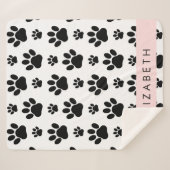 Paw Pattern, Dog Paws, Black and White, Jouw naam Sherpa Deken (Voorkant (horizontaal))