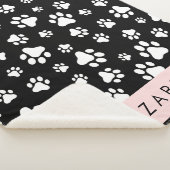 Paw Pattern, Dog Paws, Black and White, Jouw naam Sherpa Deken (3/4)