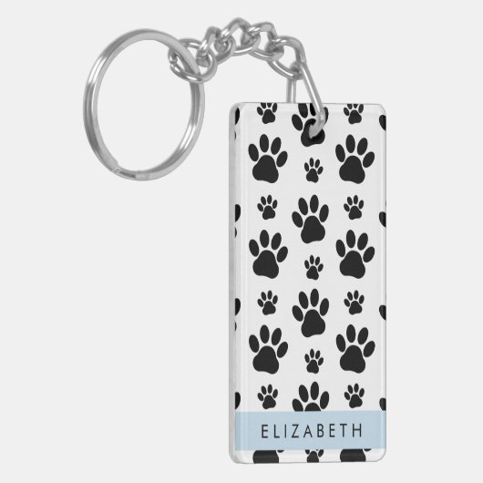 Paw Pattern, Dog Paws, Black and White, Jouw naam Sleutelhanger (Voorkant Links)