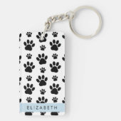 Paw Pattern, Dog Paws, Black and White, Jouw naam Sleutelhanger (achterkant)