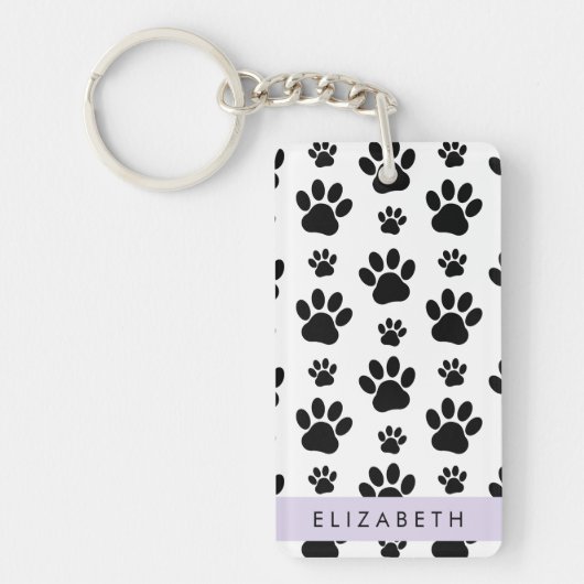 Paw Pattern, Dog Paws, Black and White, Jouw naam Sleutelhanger (Voorkant)