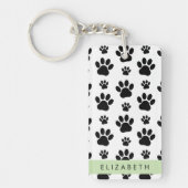 Paw Pattern, Dog Paws, Black and White, Jouw naam Sleutelhanger (Voorkant)