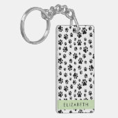 Paw Pattern, Dog Paws, Black and White, Jouw naam Sleutelhanger (Voorkant Links)