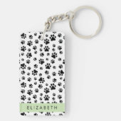 Paw Pattern, Dog Paws, Black and White, Jouw naam Sleutelhanger (achterkant)
