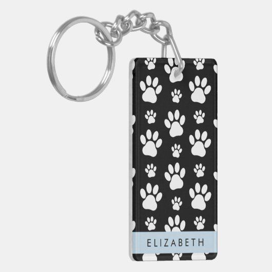 Paw Pattern, Dog Paws, Black and White, Jouw naam Sleutelhanger (Voorkant Links)