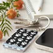 Paw Pattern, Dog Paws, Black and White, Jouw naam Sleutelhanger (Voorkant Rechts)