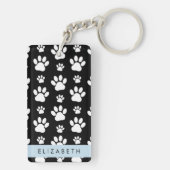 Paw Pattern, Dog Paws, Black and White, Jouw naam Sleutelhanger (achterkant)