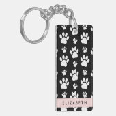 Paw Pattern, Dog Paws, Black and White, Jouw naam Sleutelhanger (Voorkant Links)