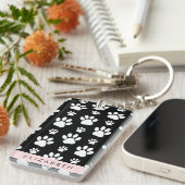 Paw Pattern, Dog Paws, Black and White, Jouw naam Sleutelhanger (Voorkant Rechts)