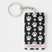 Paw Pattern, Dog Paws, Black and White, Jouw naam Sleutelhanger (Voorkant)
