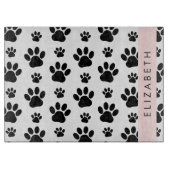 Paw Pattern, Dog Paws, Black and White, Jouw naam Snijplank (Voorkant)