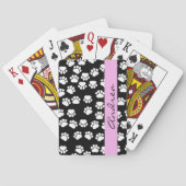 Paw Pattern, Dog Paws, Black and White, Jouw naam Speelkaarten (Achterkant)