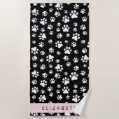 Paw Pattern, Dog Paws, Black and White, Jouw naam Strandlaken (Voorkant)