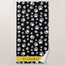 Paw Pattern, Dog Paws, Black and White, Jouw naam Strandlaken