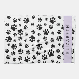 Paw Pattern, Dog Paws, Black and White, Jouw naam Theedoek