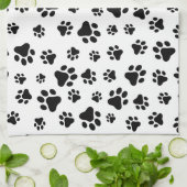 Paw Pattern, Dog Paws, Black and White, Jouw naam Theedoek (Gevouwen)