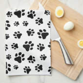 Paw Pattern, Dog Paws, Black and White, Jouw naam Theedoek (Quarter Fold)