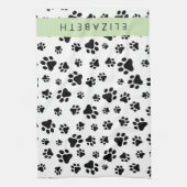 Paw Pattern, Dog Paws, Black and White, Jouw naam Theedoek (Verticaal)