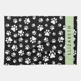 Paw Pattern, Dog Paws, Black and White, Jouw naam Theedoek