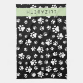 Paw Pattern, Dog Paws, Black and White, Jouw naam Theedoek (Verticaal)