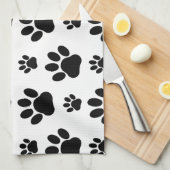 Paw Pattern, Dog Paws, Black and White, Jouw naam Theedoek (Quarter Fold)